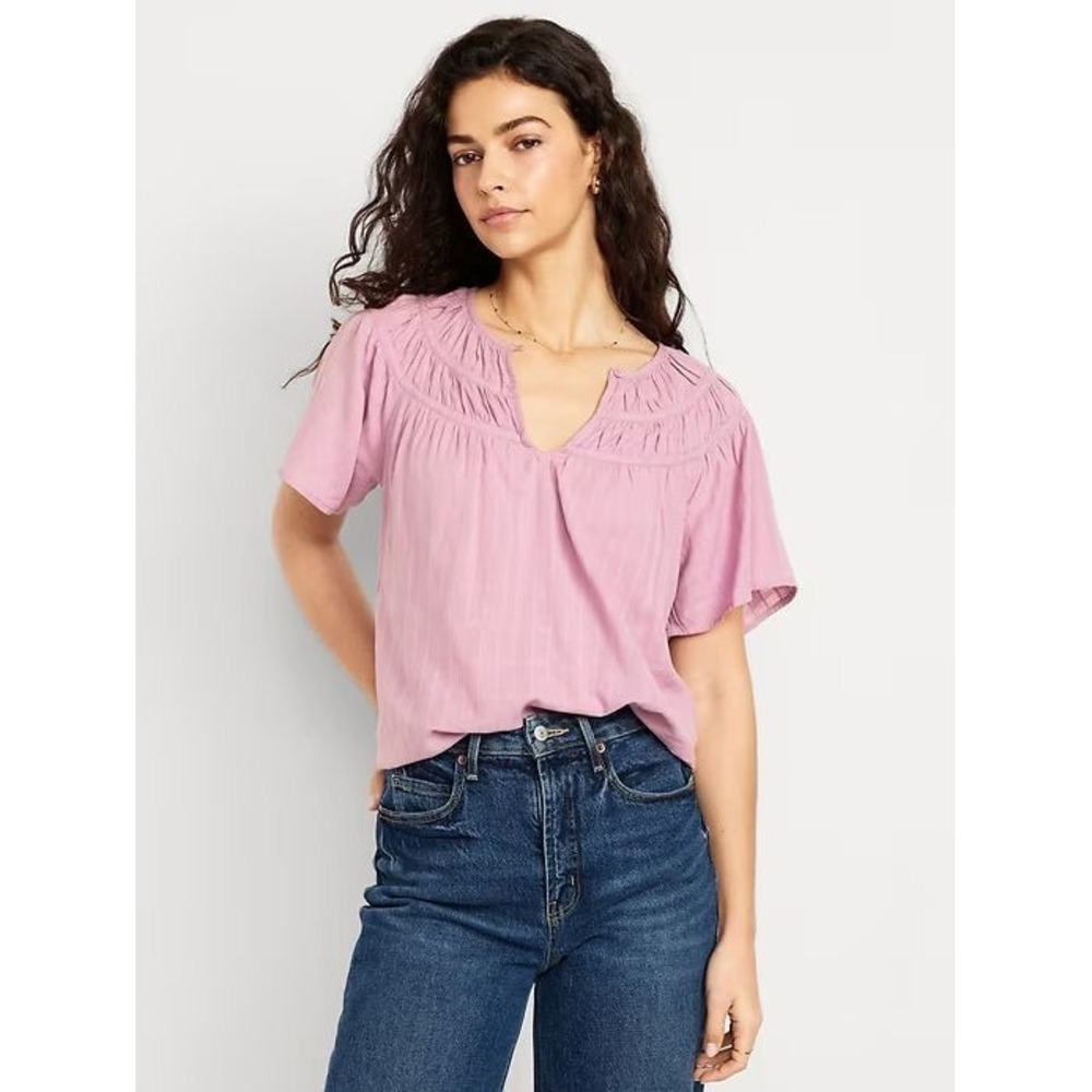 Old Navy Women's Rayon Blend Flutter-Sleeve Dobby Top - Rose Dawn - XS - #704120